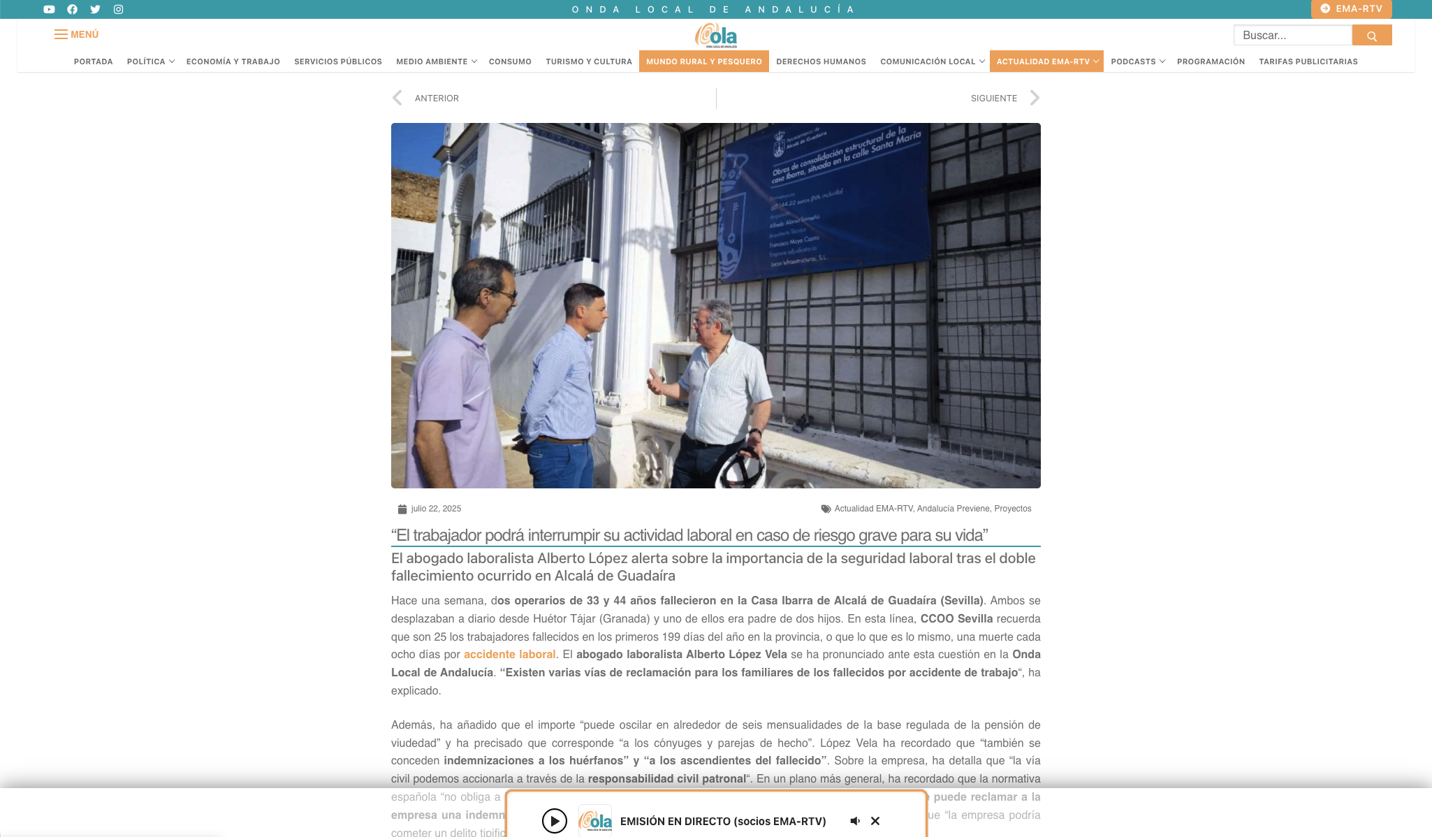 Un trabajador puede interrumpir la actividad laboral - Onda Local